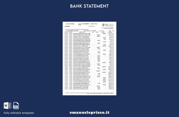 Modello Word di estratto conto bancario operativo India Bharat Co in stile verif